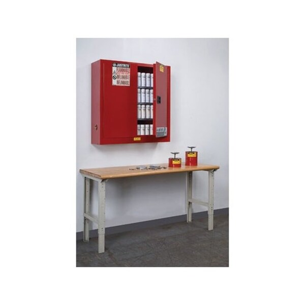 20 gal, 3 Shelves, 18-Gauge Steel, 43 in W x 44 in H x 12 in D, Red